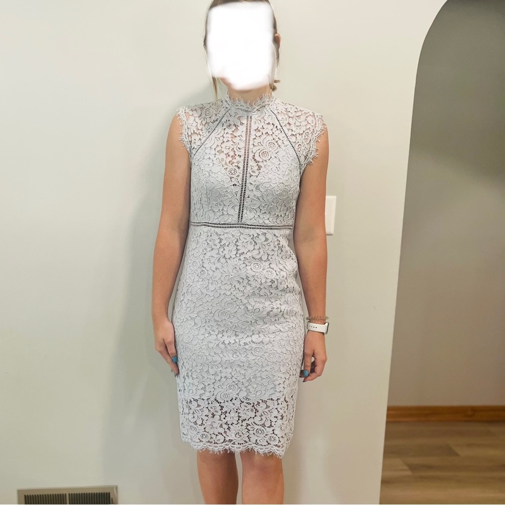 Bardot lace sheath dress COLOR blue mist SIZE 8/M.